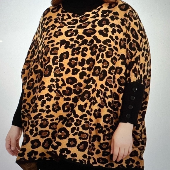 Anne Klein Womens Tan Lurex Turtleneck Shirt Cape Sweater Top Plus NWT - Picture 1 of 9